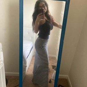 Navy and White Striped Maxi Skirt